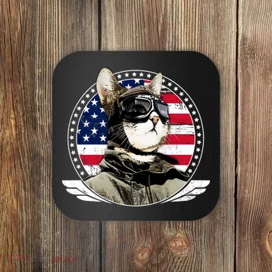 Patriotic American Cat Pilot Coaster