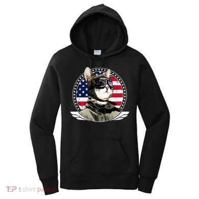 Patriotic American Cat Pilot Women's Hoodie
