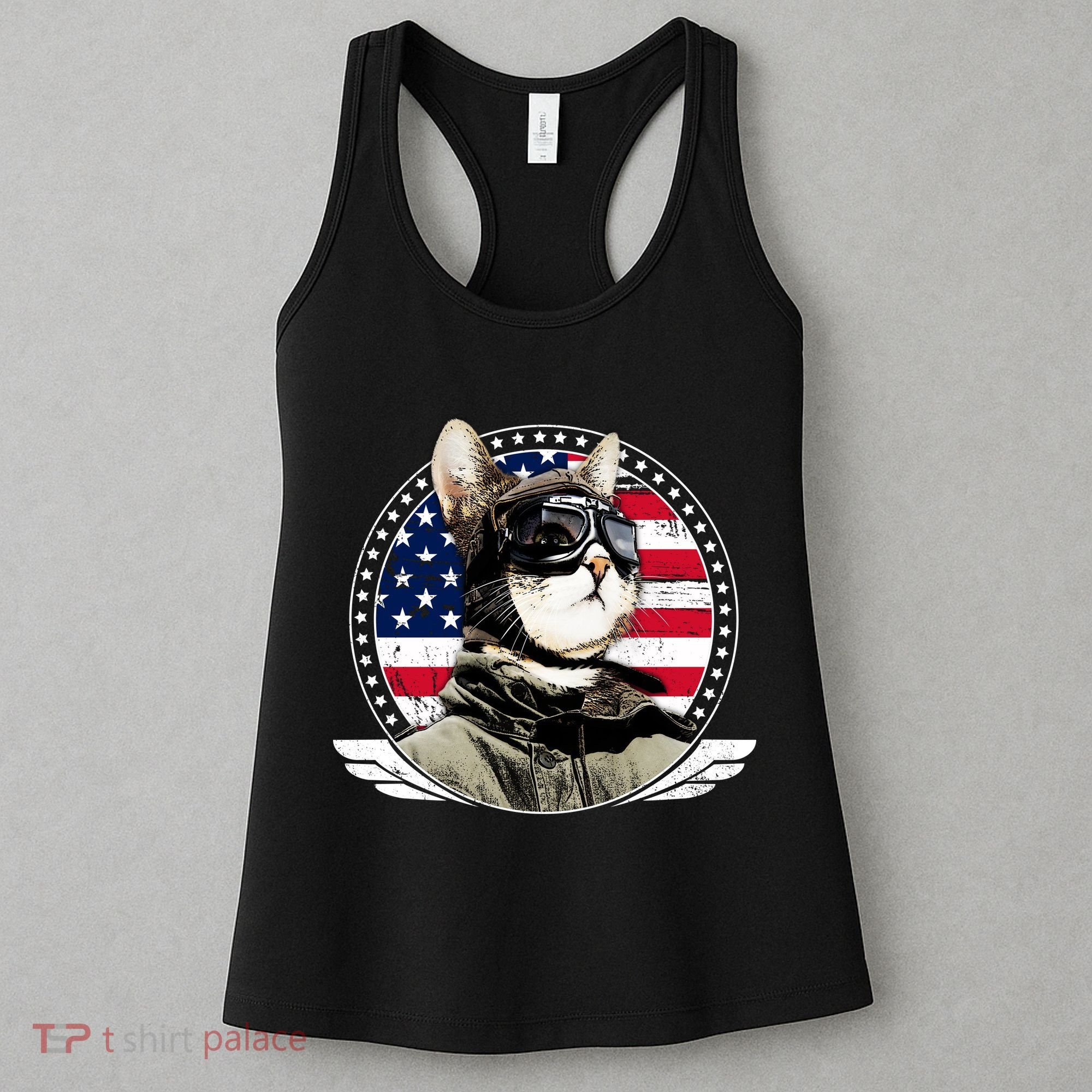 Patriotic American Cat Pilot Women's Tank Top
