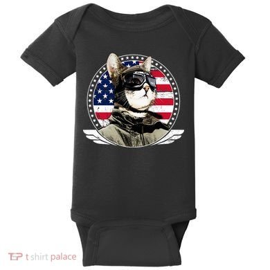 Patriotic American Cat Pilot Baby Bodysuit