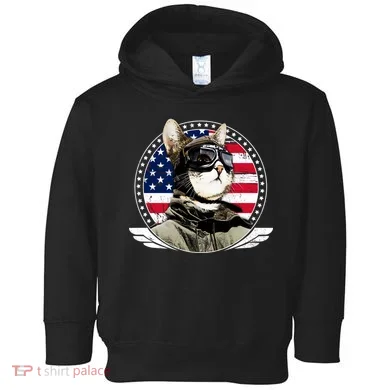 Patriotic American Cat Pilot Toddler Hoodie