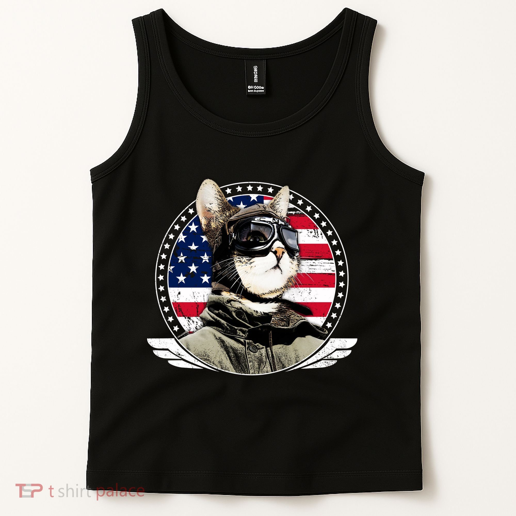 Patriotic American Cat Pilot Tank Top