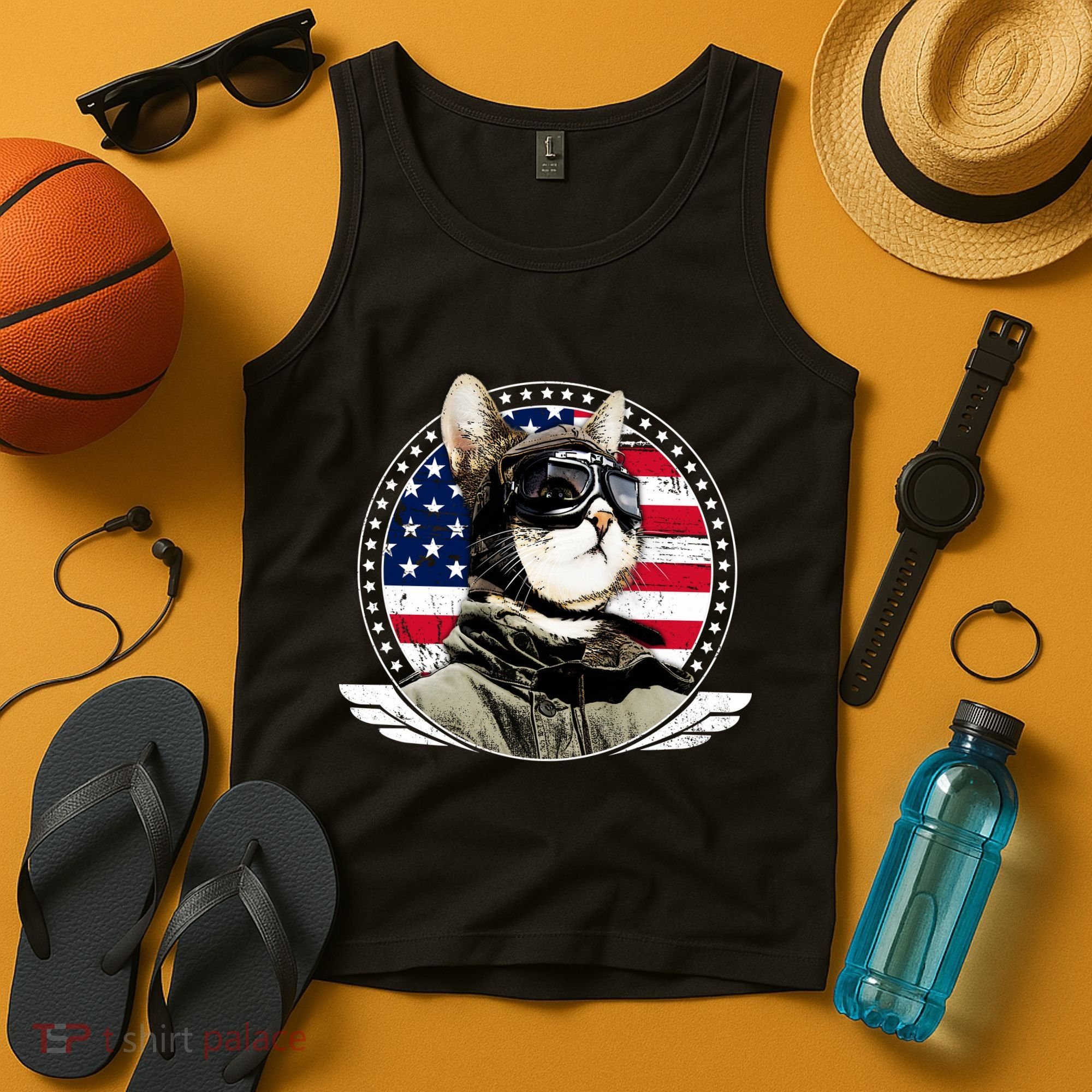 Patriotic American Cat Pilot Tank Top