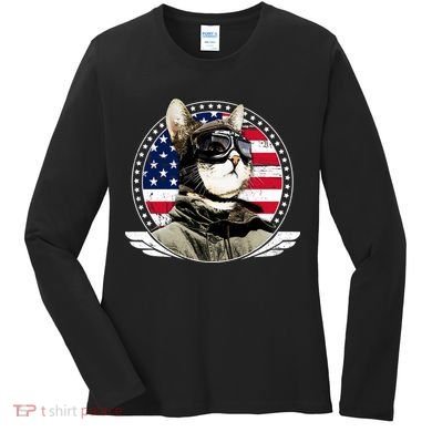 Patriotic American Cat Pilot Women's Long Sleeve Shirt