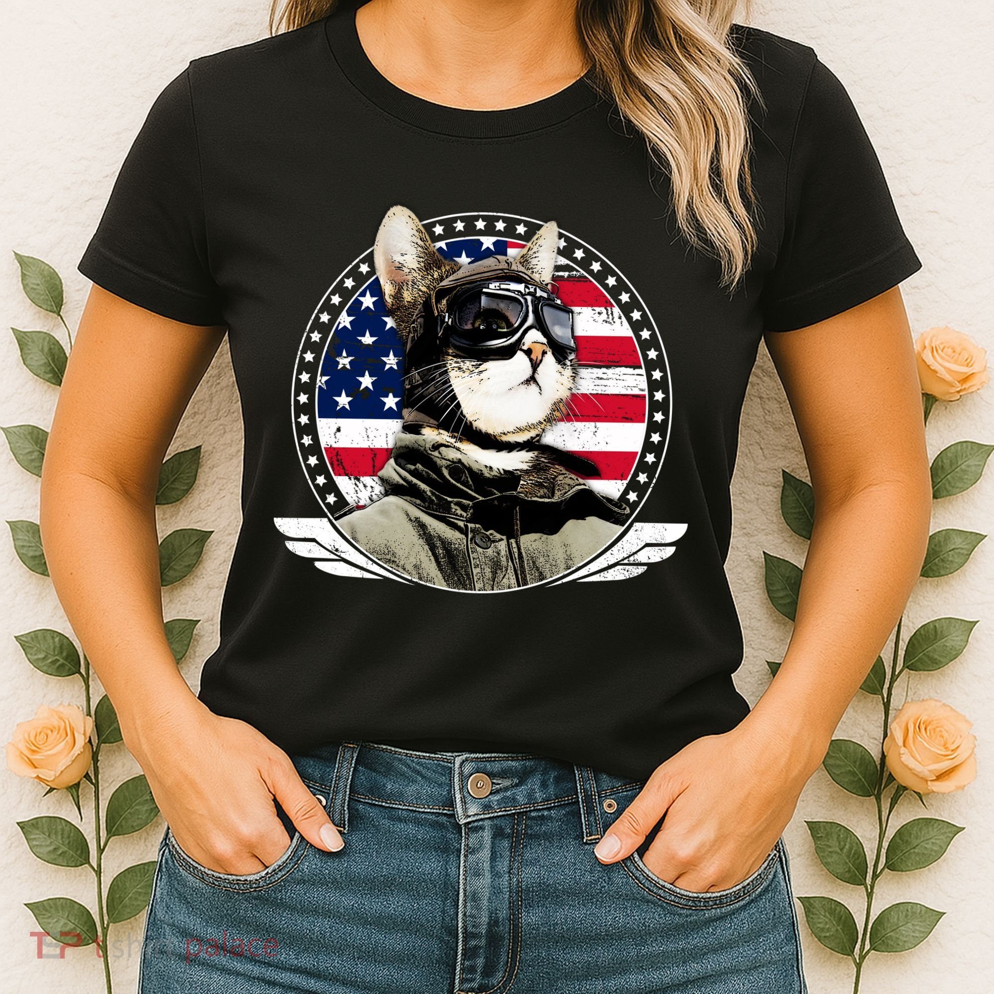 Patriotic American Cat Pilot Women's T-Shirt