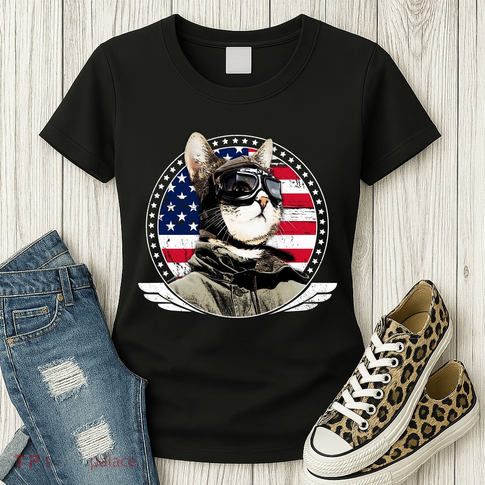 Patriotic American Cat Pilot Women's T-Shirt