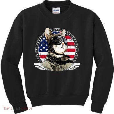 Patriotic American Cat Pilot Kids Sweatshirt