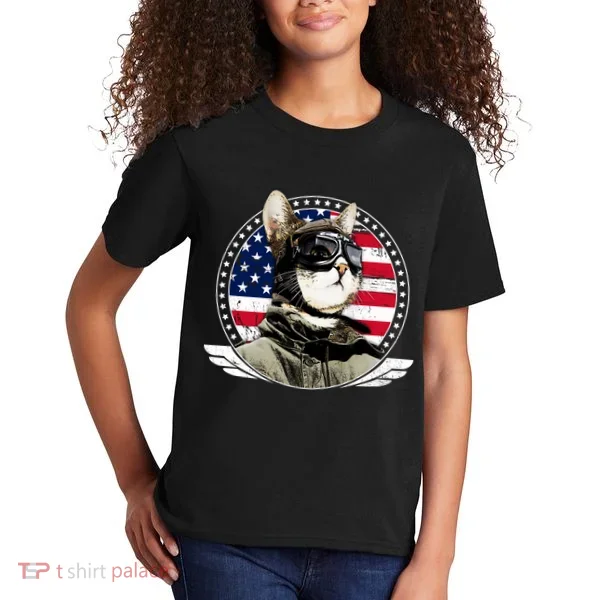 Patriotic American Cat Pilot Kids T-Shirt