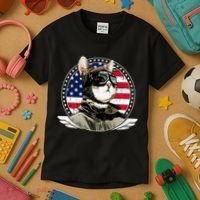 Patriotic American Cat Pilot Kids T-Shirt thumb 3