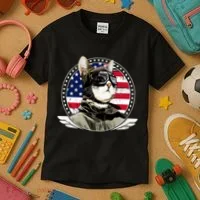 Patriotic American Cat Pilot Kids T-Shirt thumb 3
