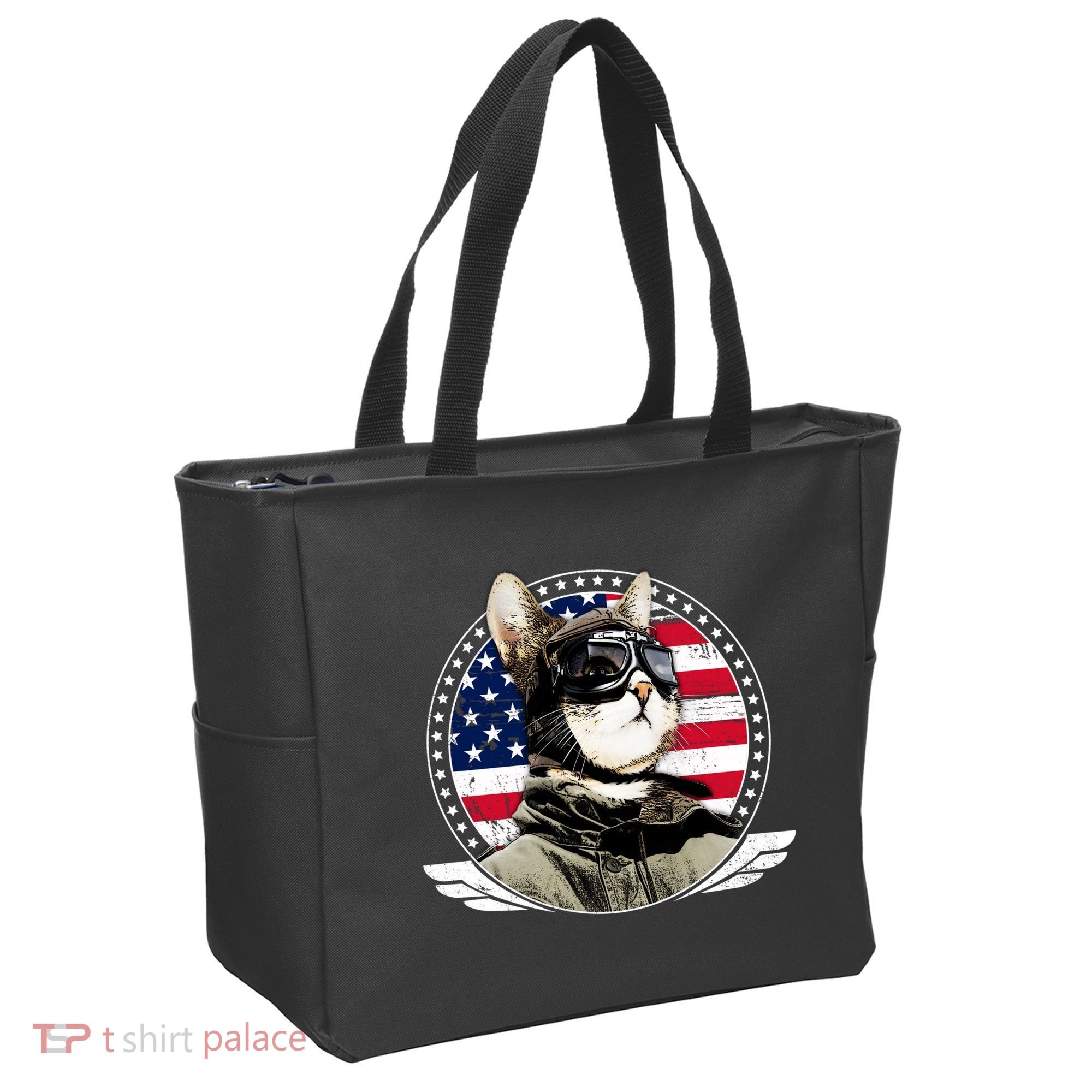 Patriotic American Cat Pilot Tote Bag