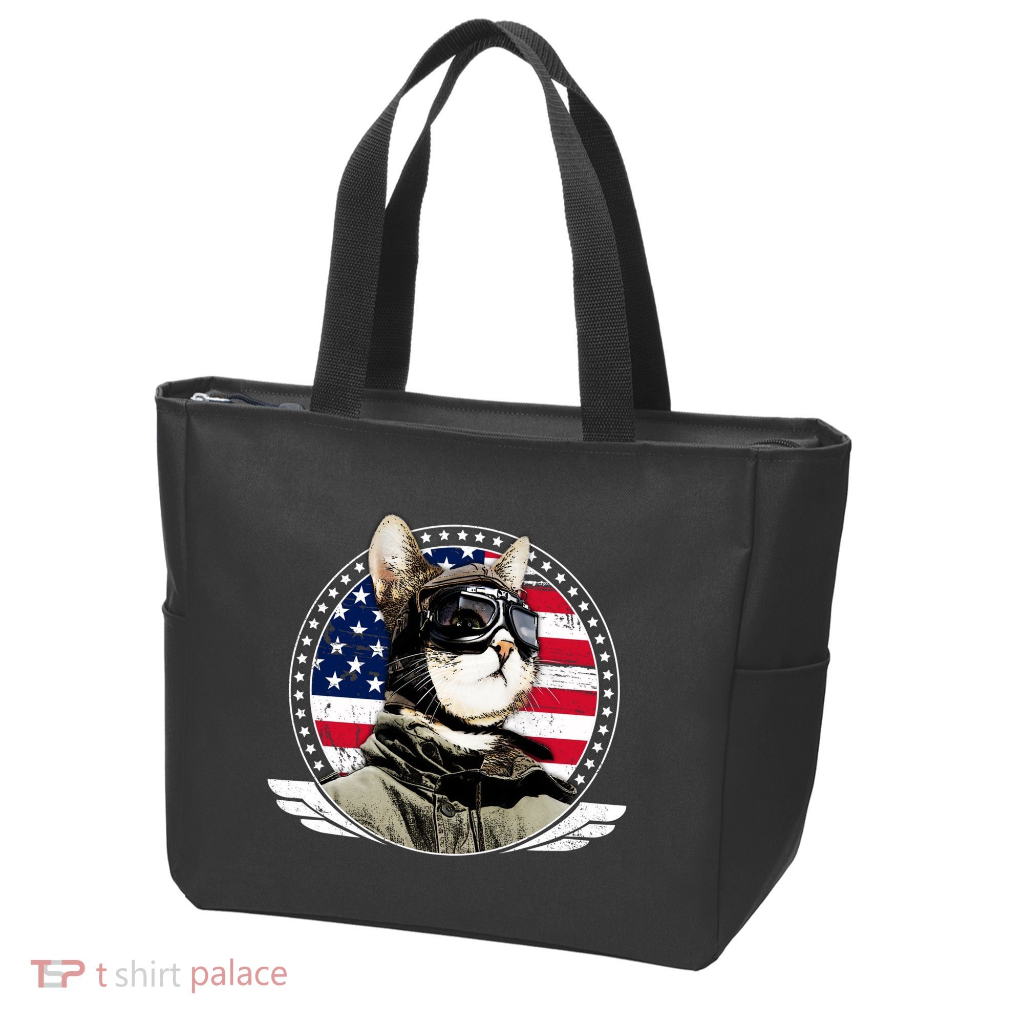 Patriotic American Cat Pilot Tote Bag