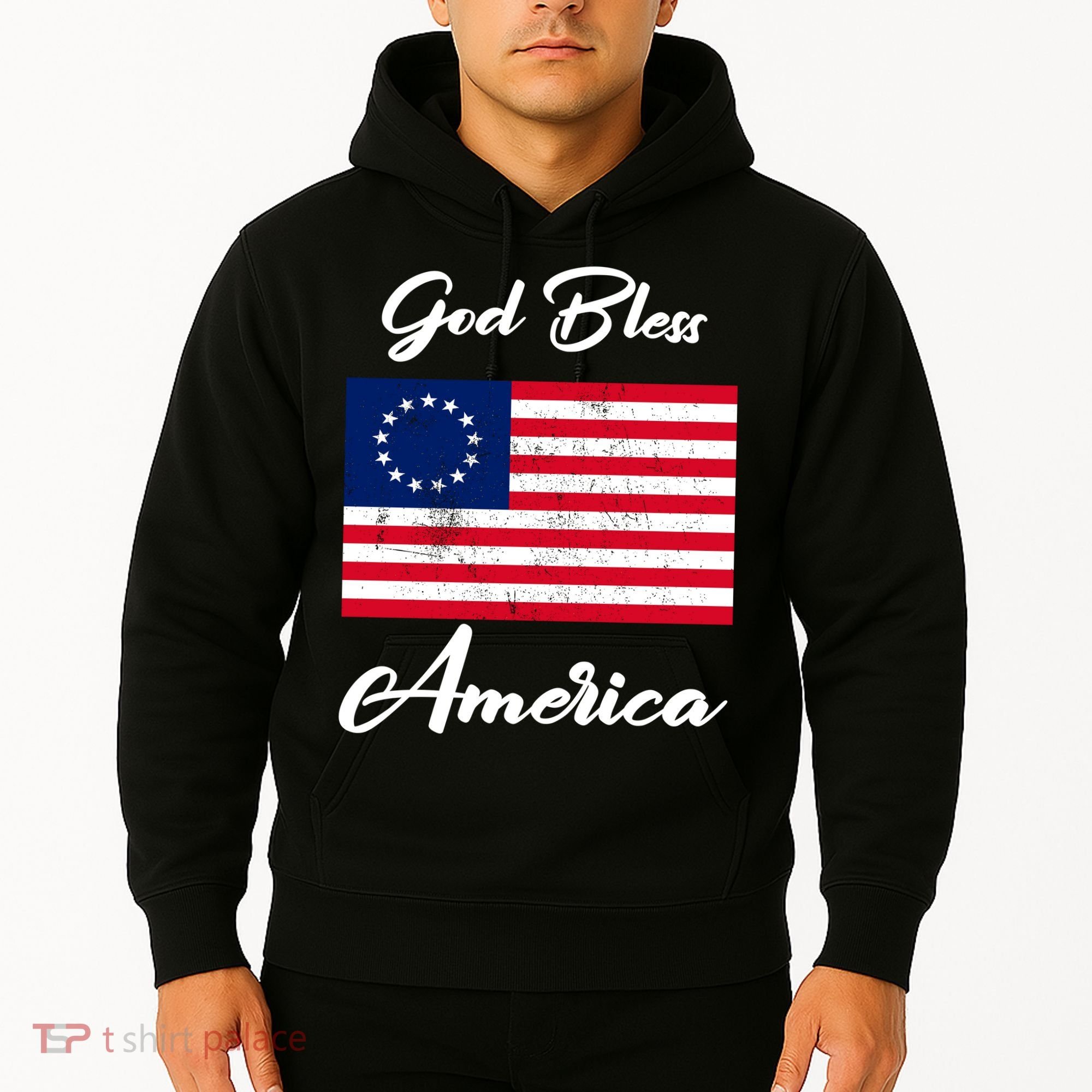 Patriotic Betsy Ross Flag God Bless America Hoodie