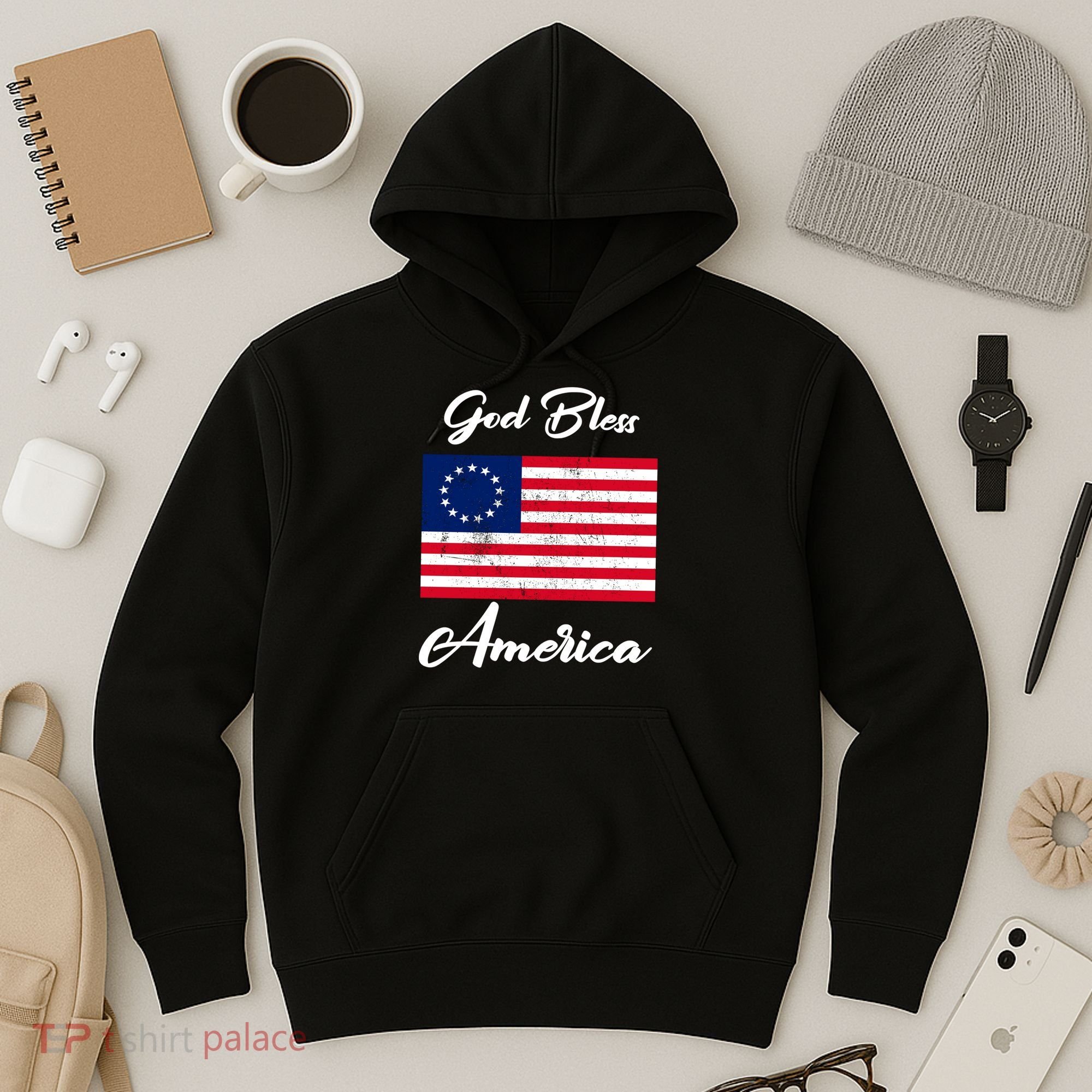 Patriotic Betsy Ross Flag God Bless America Hoodie