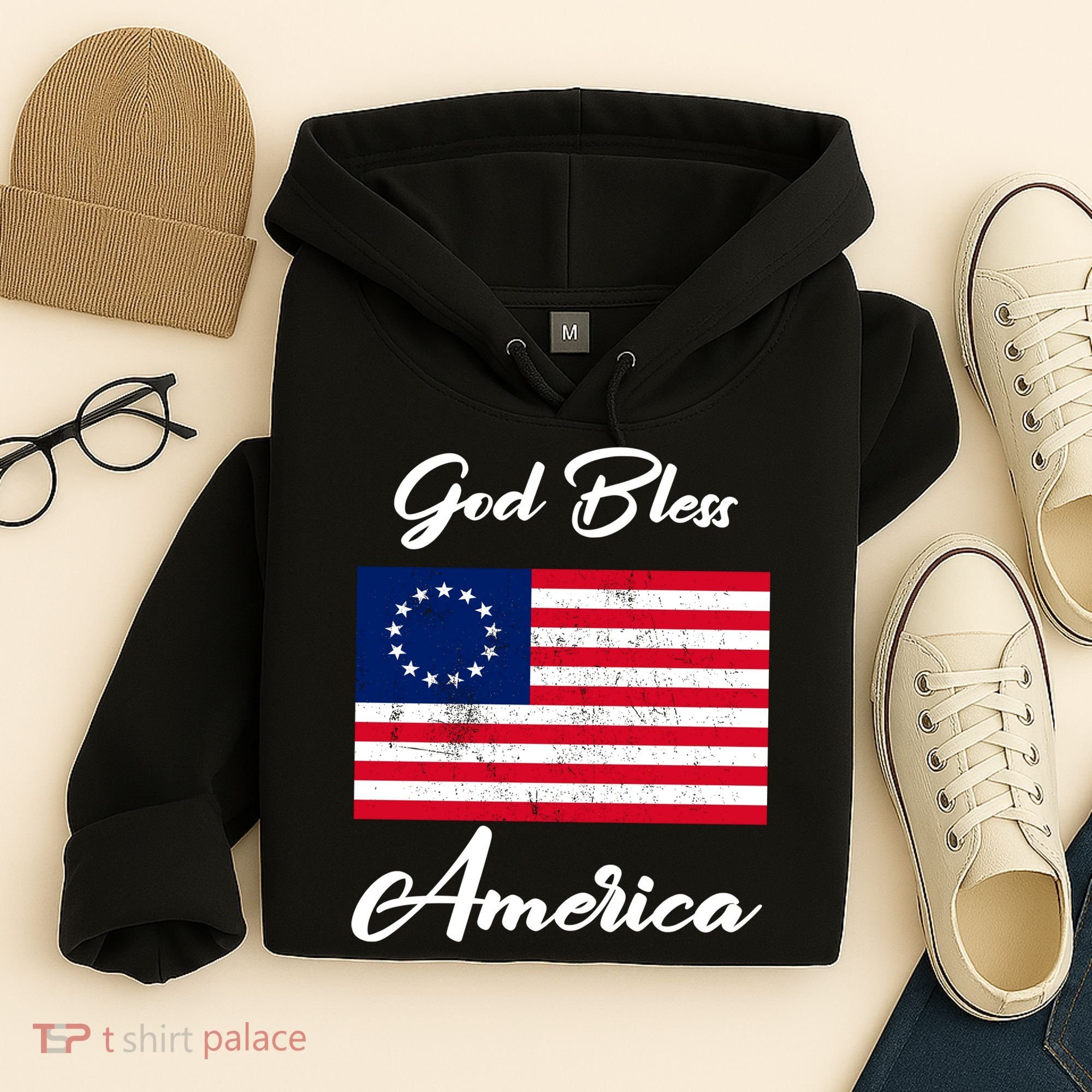 Patriotic Betsy Ross Flag God Bless America Hoodie