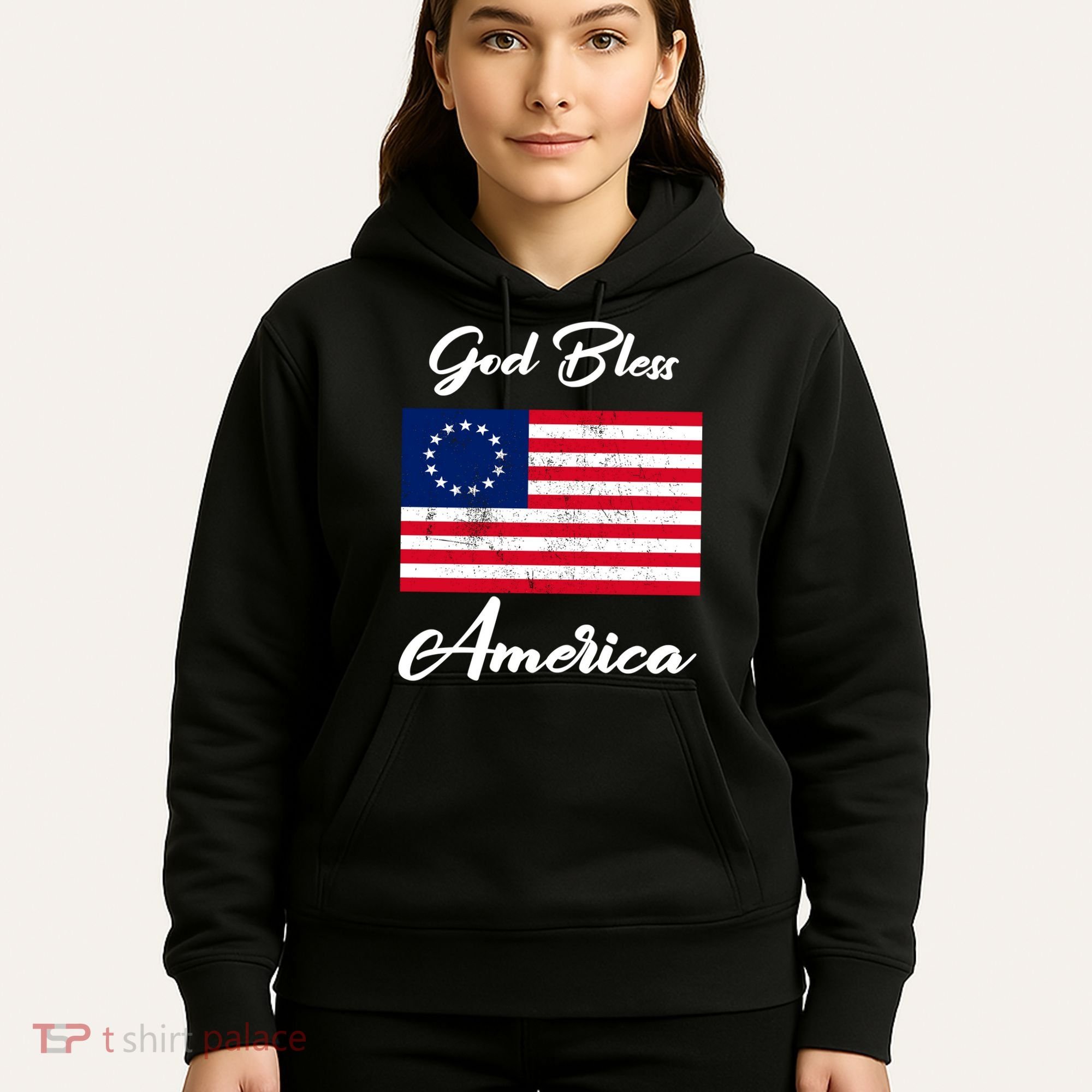 Patriotic Betsy Ross Flag God Bless America Hoodie