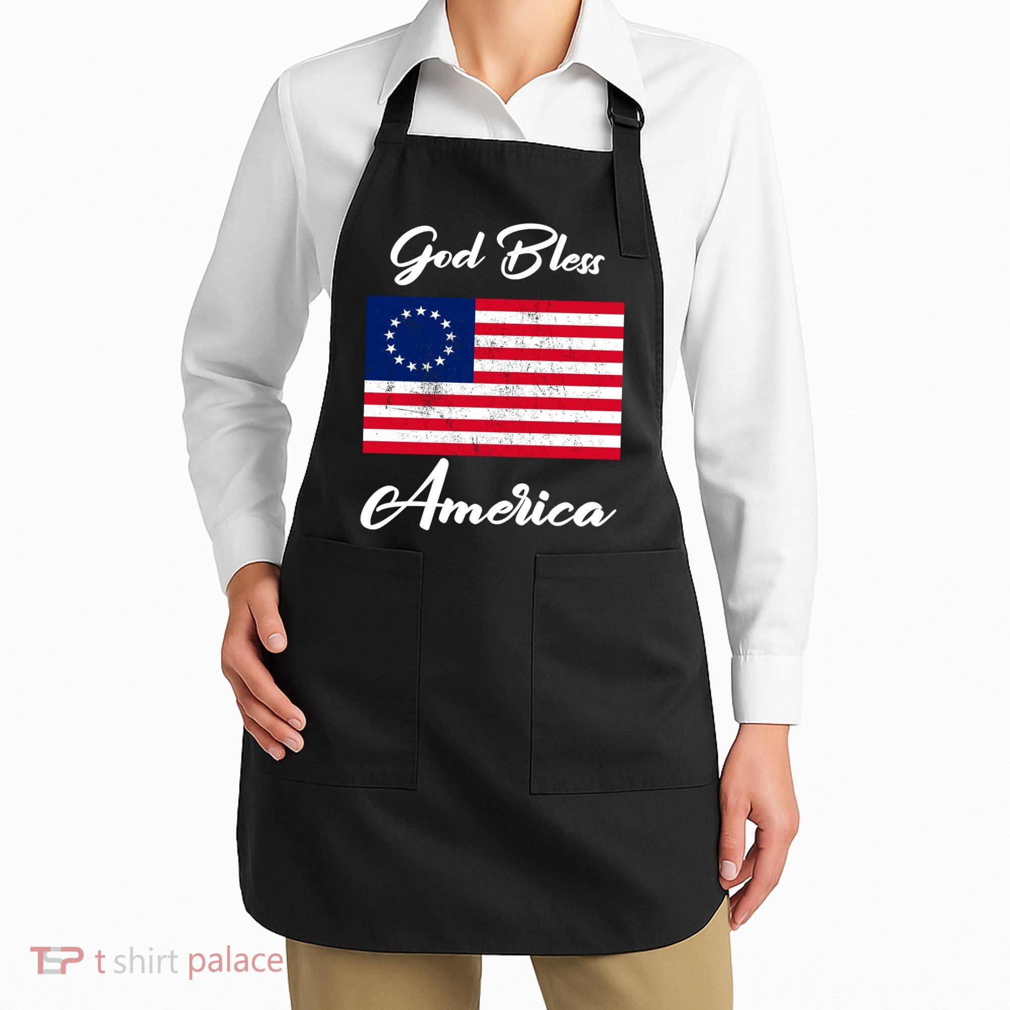 Patriotic Betsy Ross Flag God Bless America Apron