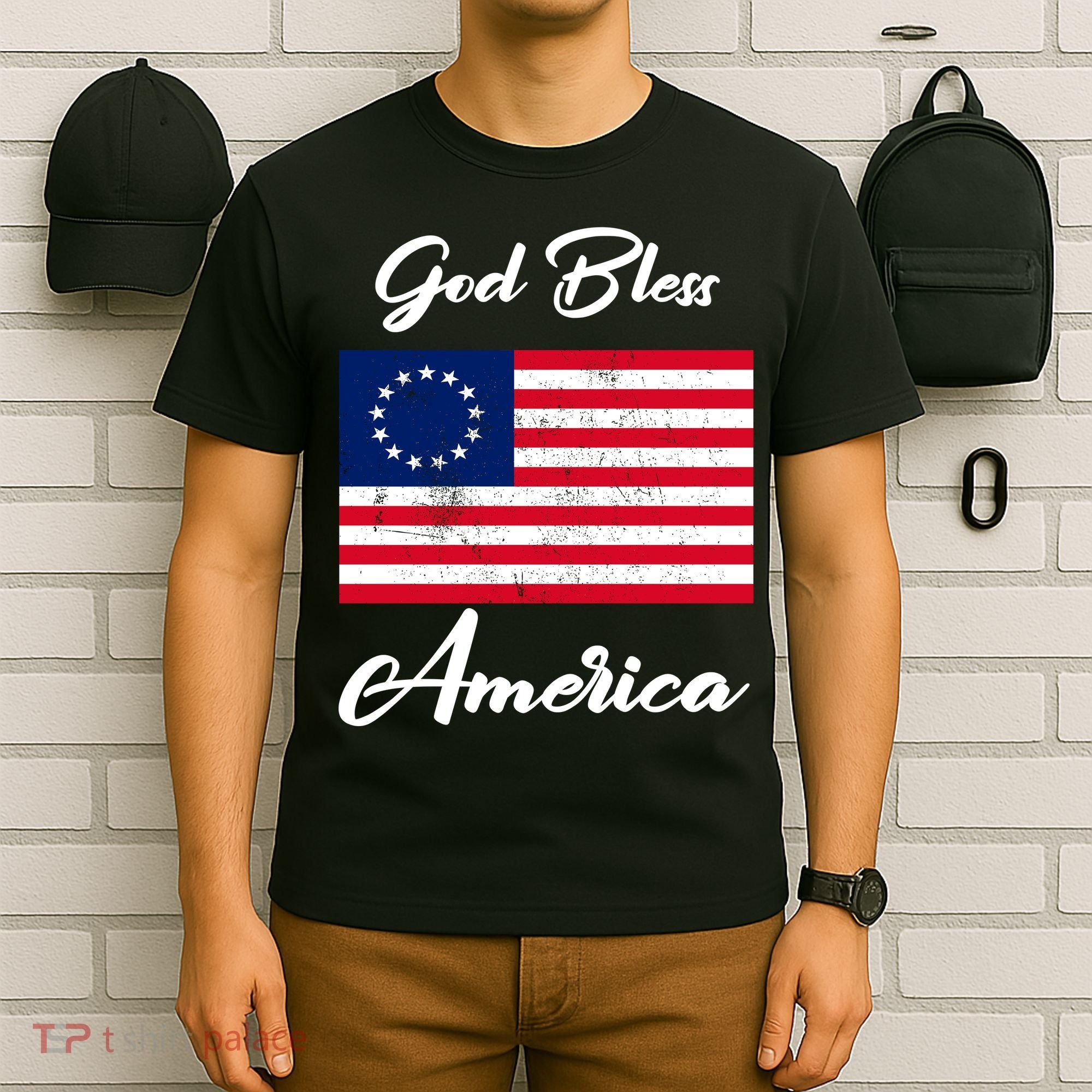 Patriotic Betsy Ross Flag God Bless America T-Shirt