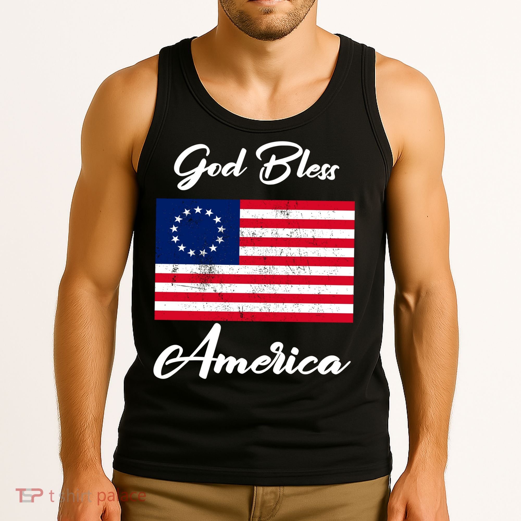 Patriotic Betsy Ross Flag God Bless America Tank Top