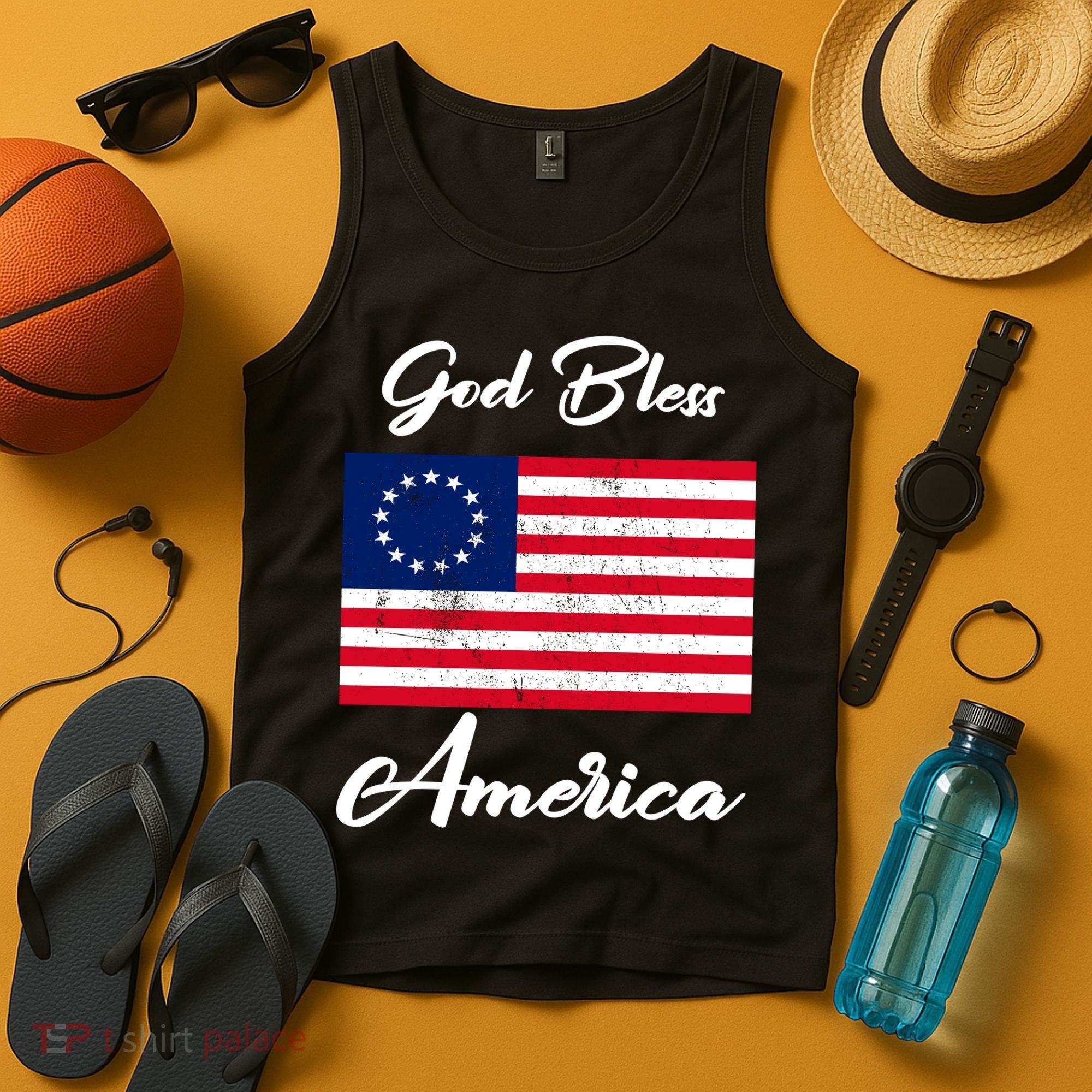 Patriotic Betsy Ross Flag God Bless America Tank Top