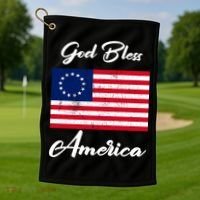 Patriotic Betsy Ross Flag God Bless America Golf Towel thumb 1