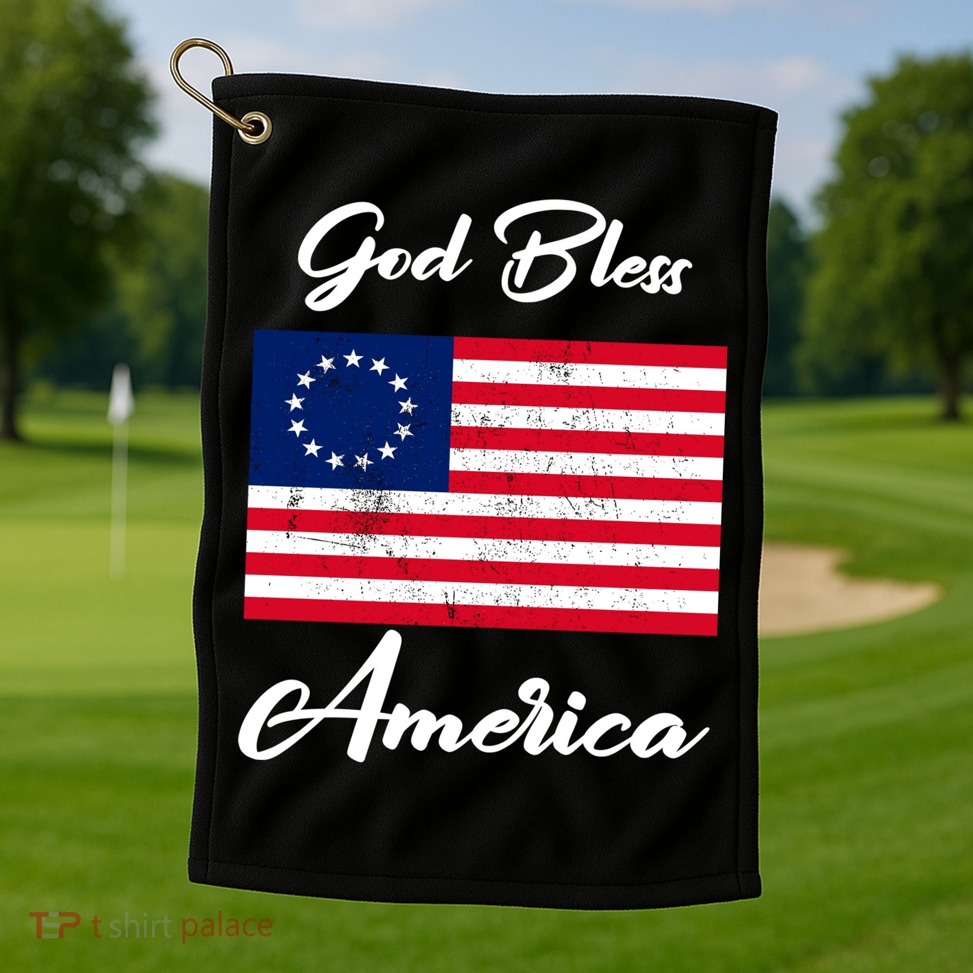 Patriotic Betsy Ross Flag God Bless America Golf Towel