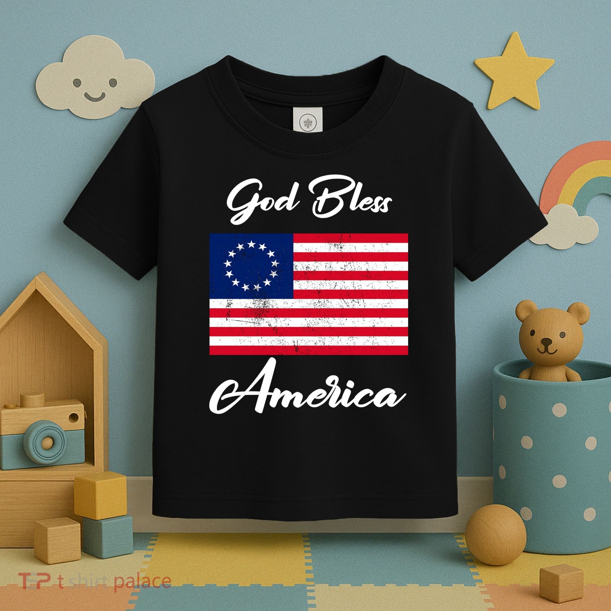 Patriotic Betsy Ross Flag God Bless America Toddler T-Shirt