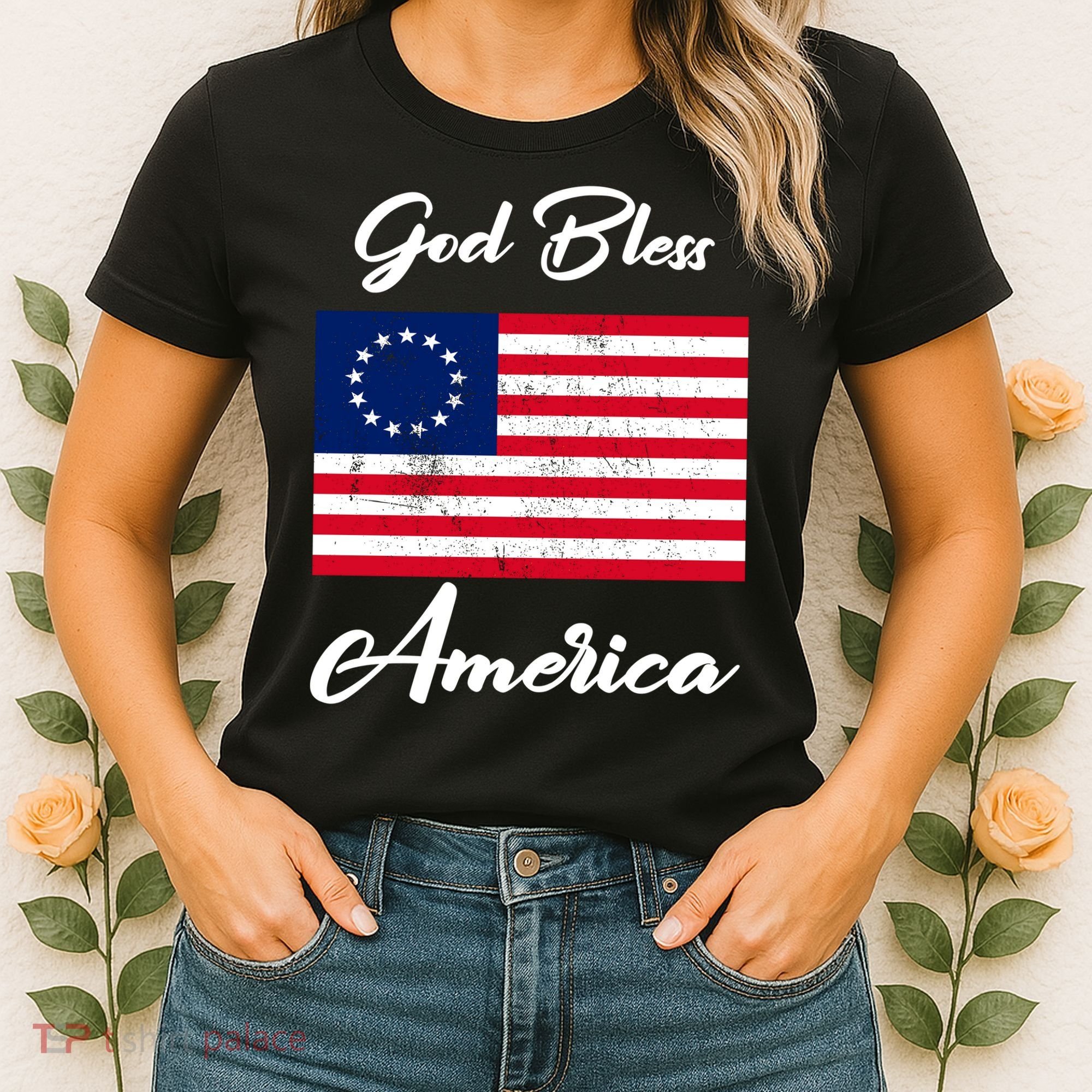 Patriotic Betsy Ross Flag God Bless America Women's T-Shirt