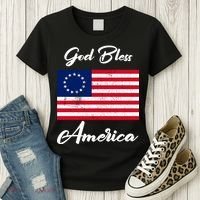 Patriotic Betsy Ross Flag God Bless America Women's T-Shirt thumb 3