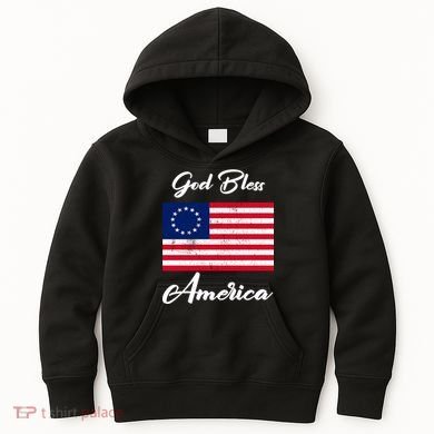 Patriotic Betsy Ross Flag God Bless America Kids Hoodie