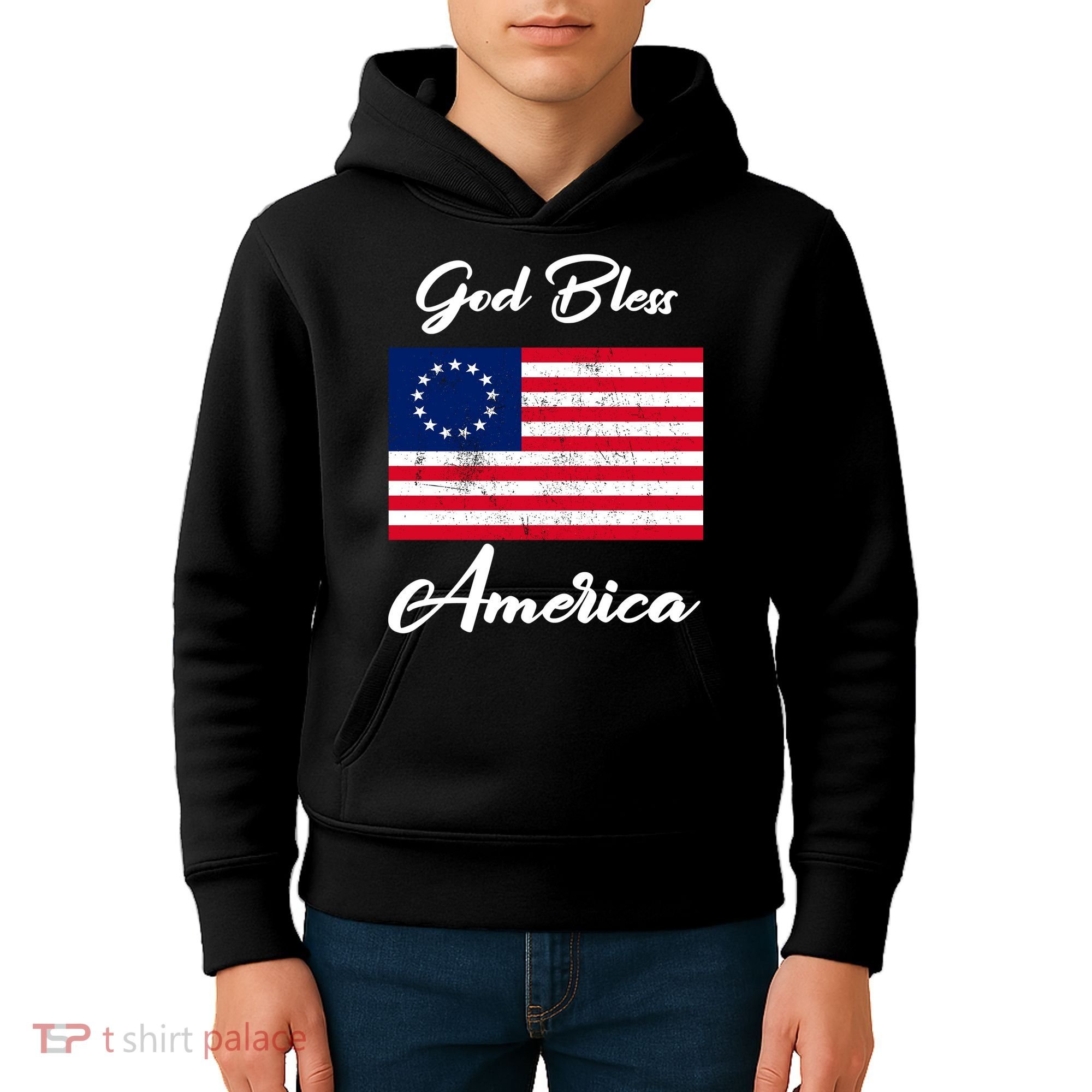 Patriotic Betsy Ross Flag God Bless America Kids Hoodie