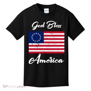 Patriotic Betsy Ross Flag God Bless America Kids T-Shirt