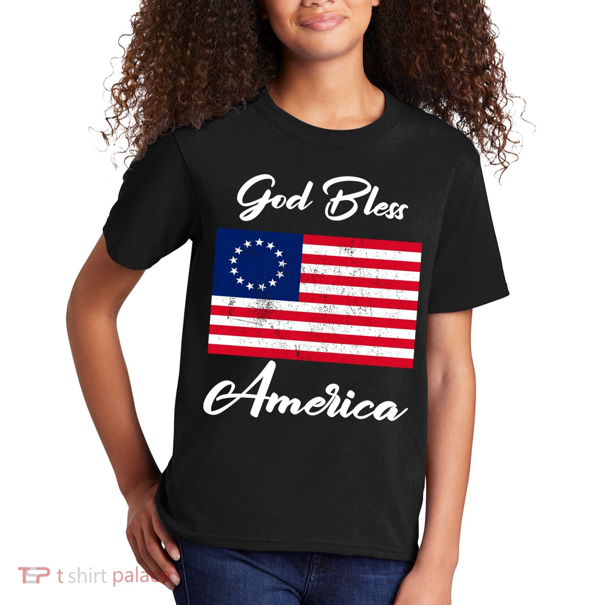 Patriotic Betsy Ross Flag God Bless America Kids T-Shirt
