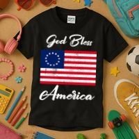 Patriotic Betsy Ross Flag God Bless America Kids T-Shirt thumb 3
