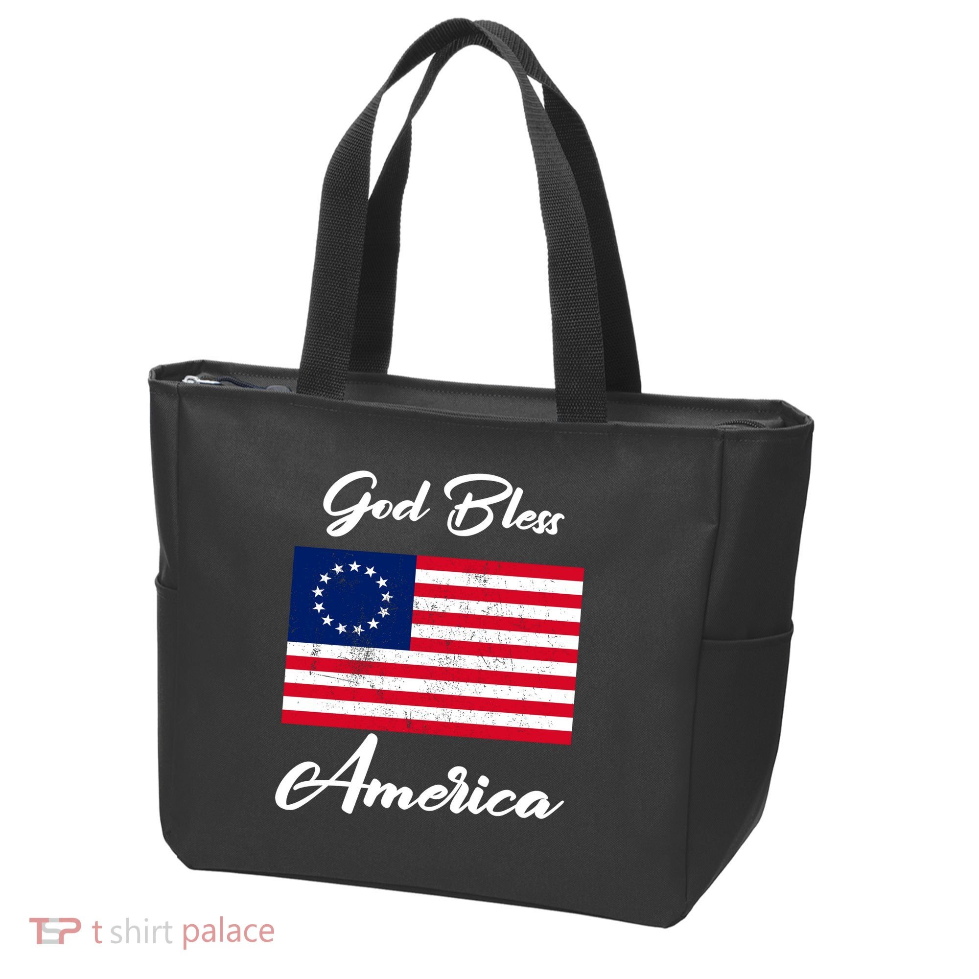 Patriotic Betsy Ross Flag God Bless America Tote Bag