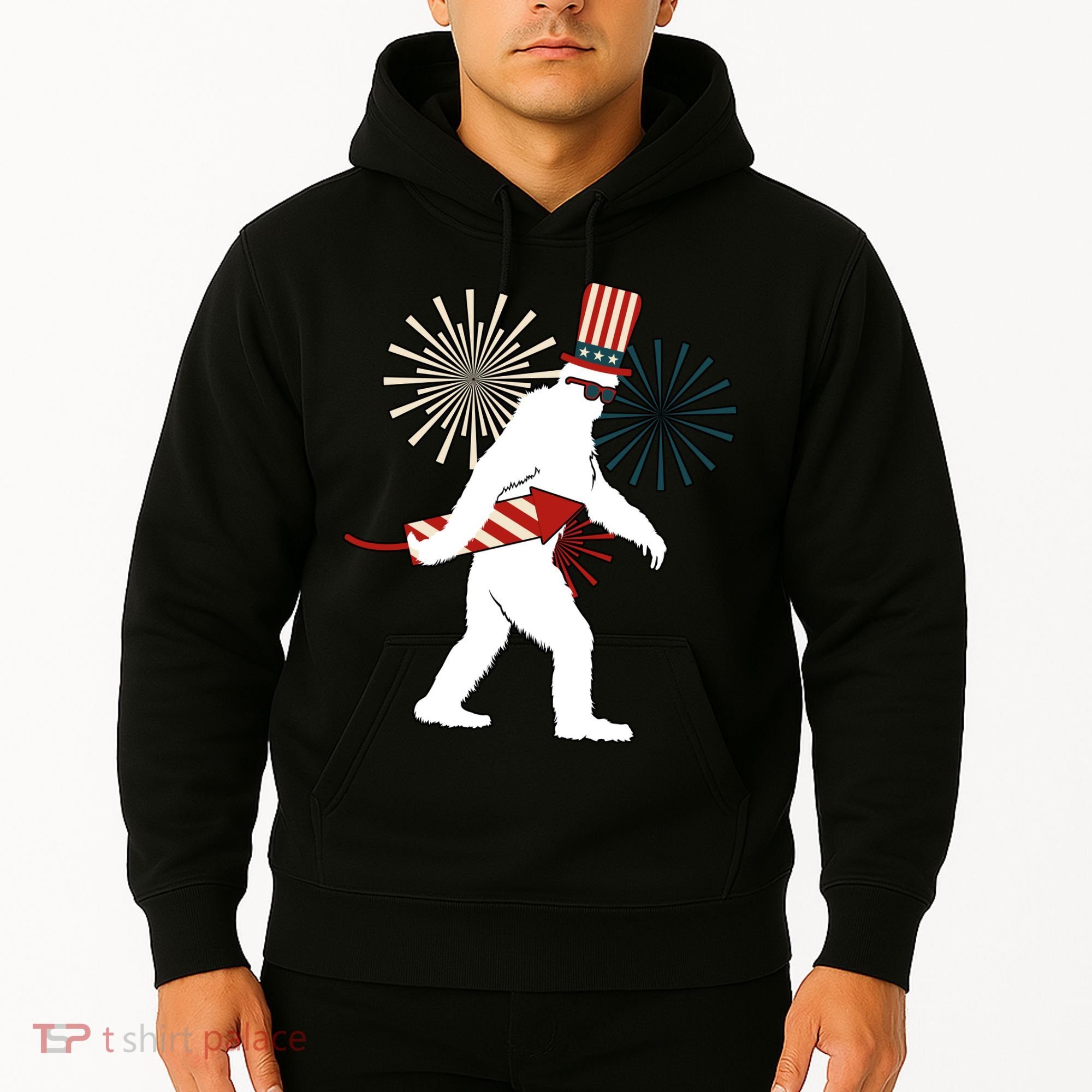 Patriotic Bigfoot Fireworks 4th of July Hoodie