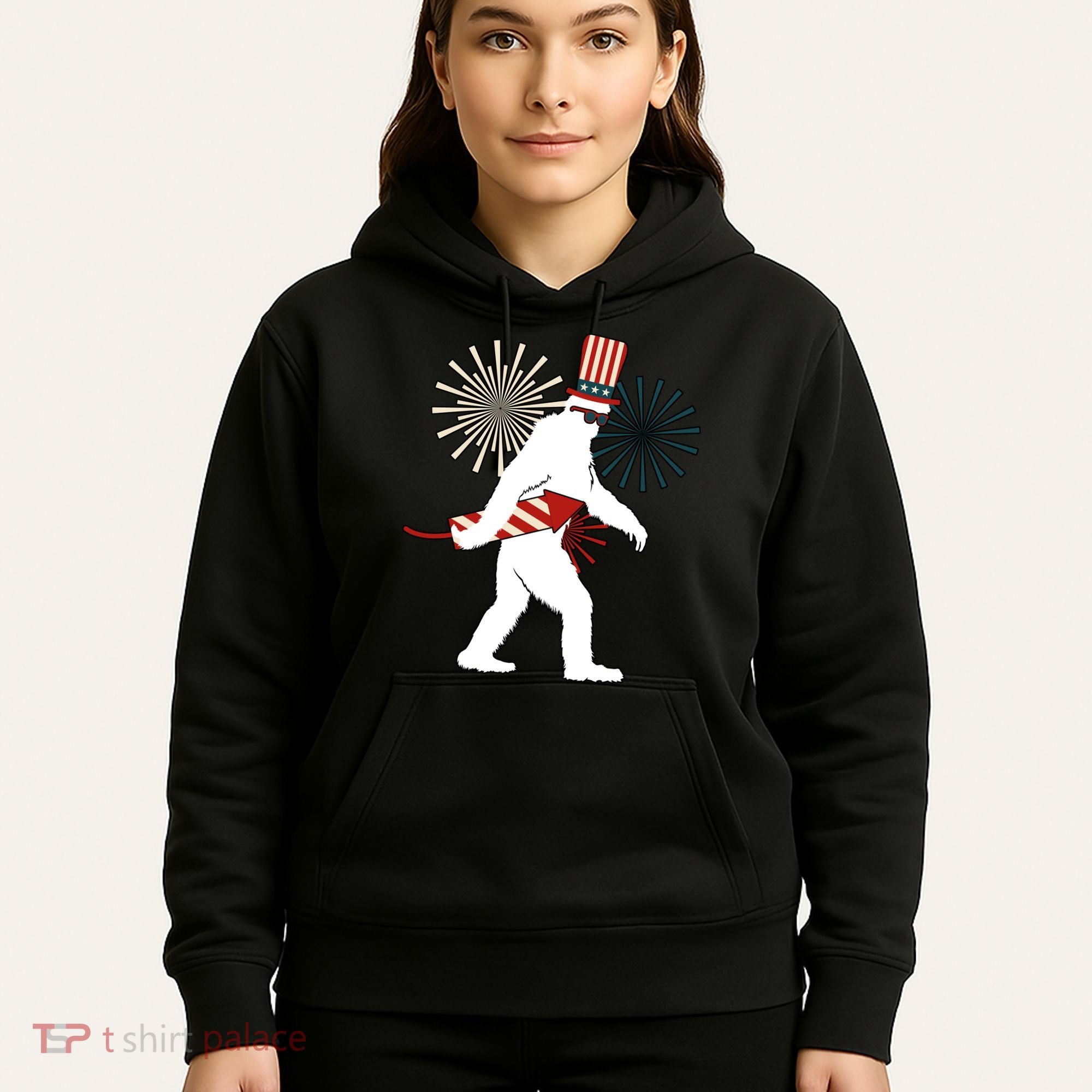 Patriotic Bigfoot Fireworks 4th of July Hoodie