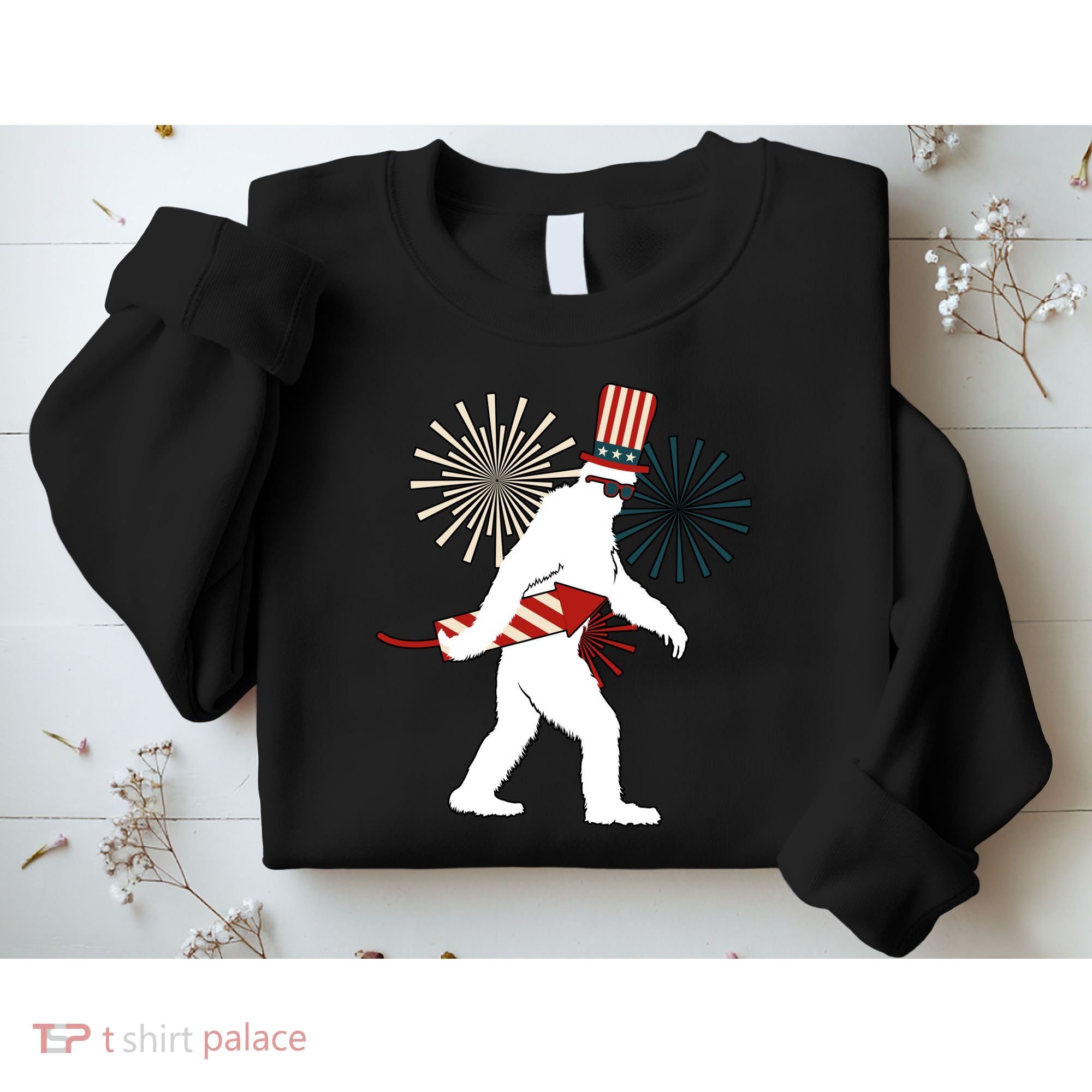Patriotic Bigfoot Fireworks 4th of July Sweatshirt