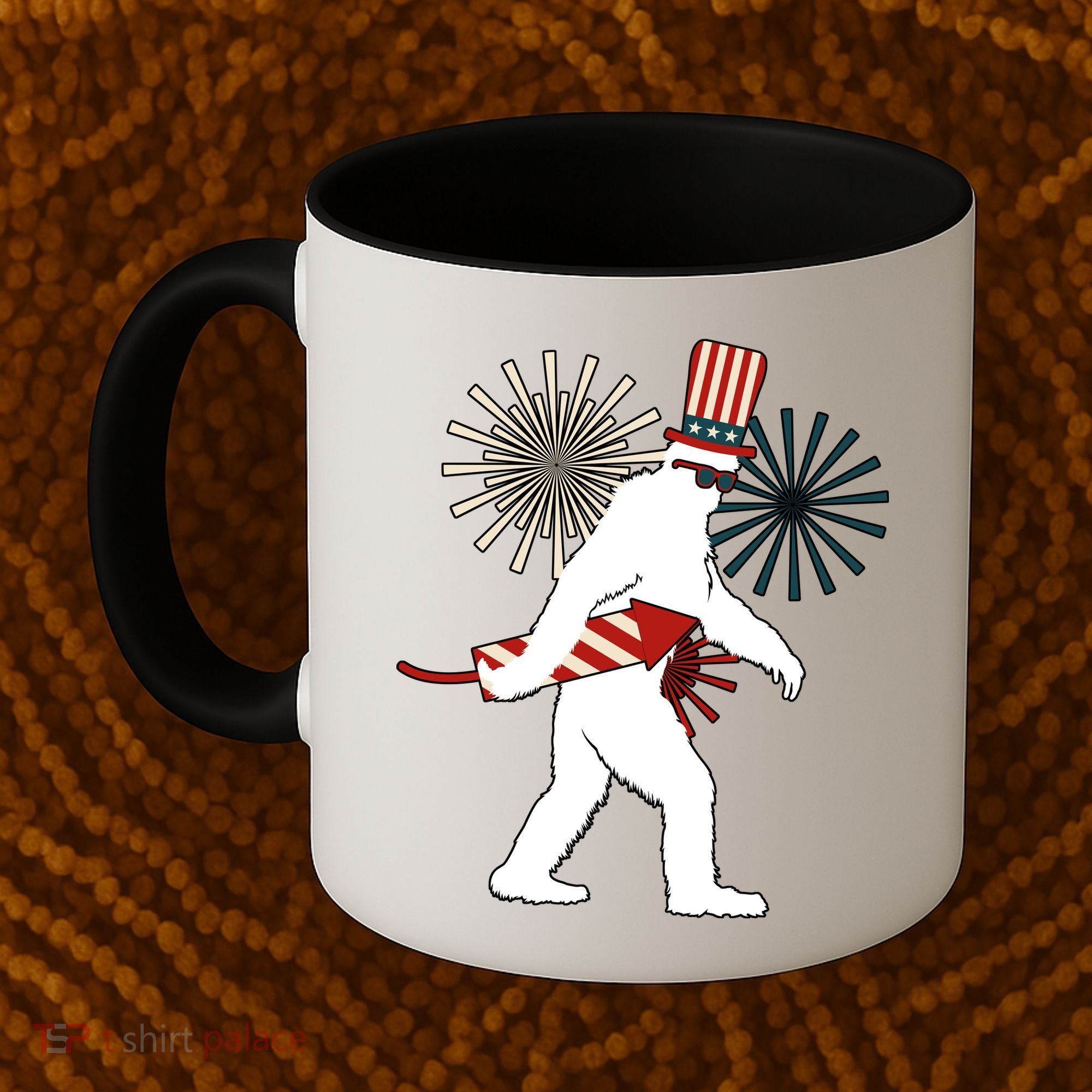 Patriotic Bigfoot Fireworks 4th of July Coffee Mug