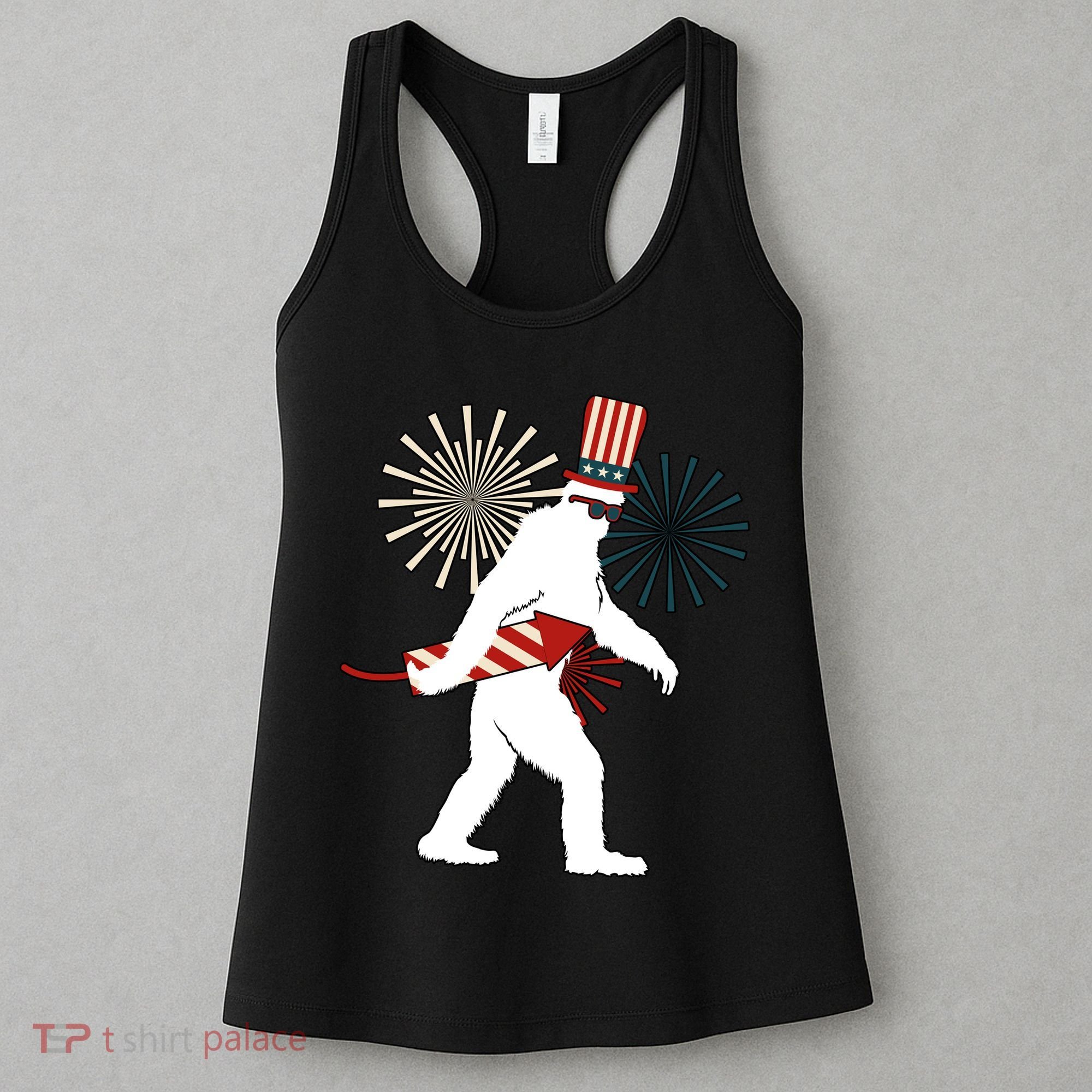 Patriotic Bigfoot Fireworks 4th of July Women's Tank Top