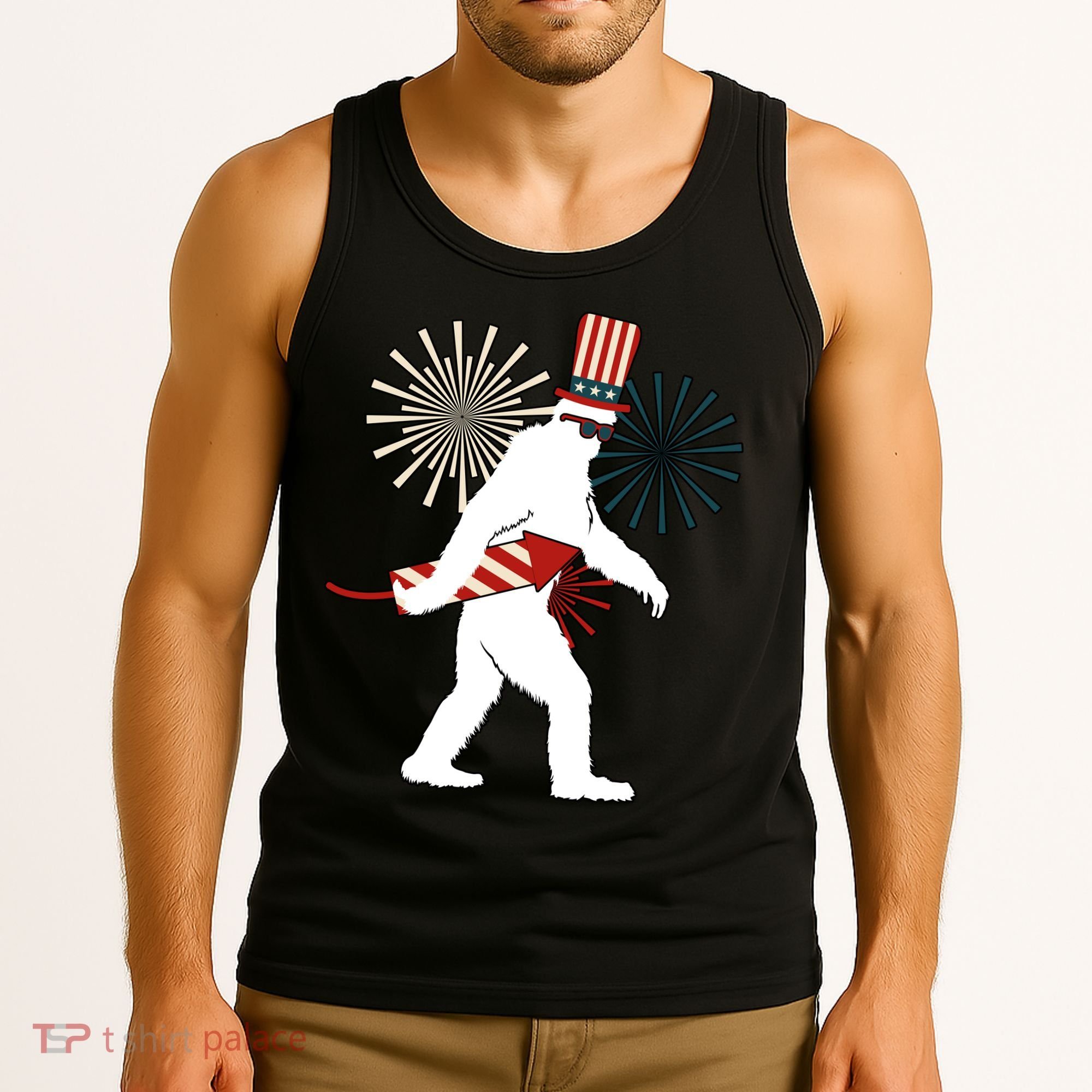 Patriotic Bigfoot Fireworks 4th of July Tank Top