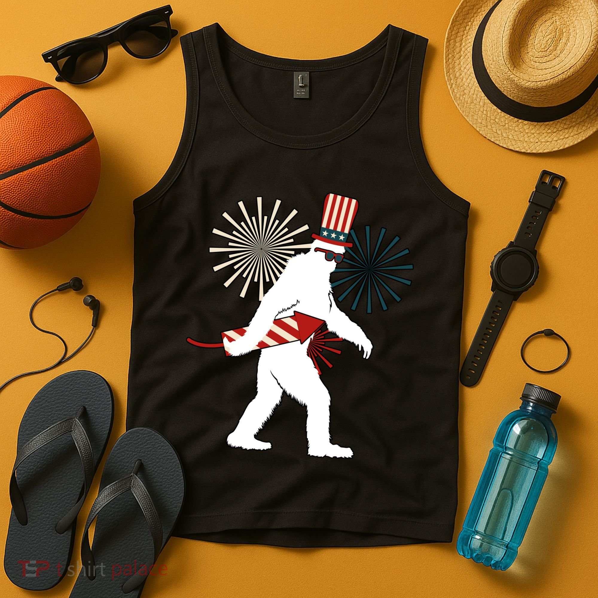 Patriotic Bigfoot Fireworks 4th of July Tank Top
