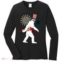 Patriotic Bigfoot Fireworks 4th of July Women's Long Sleeve Shirt thumb 0