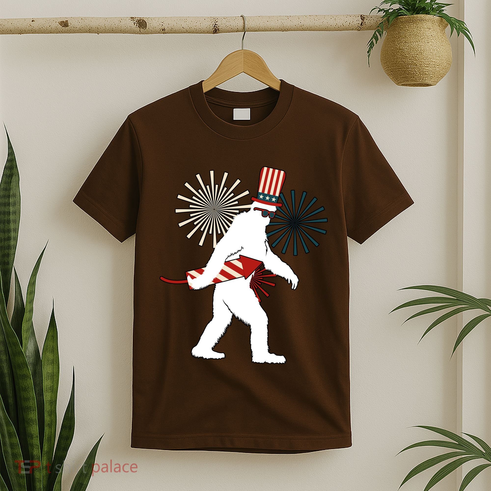 Patriotic Bigfoot Fireworks 4th of July T-Shirt