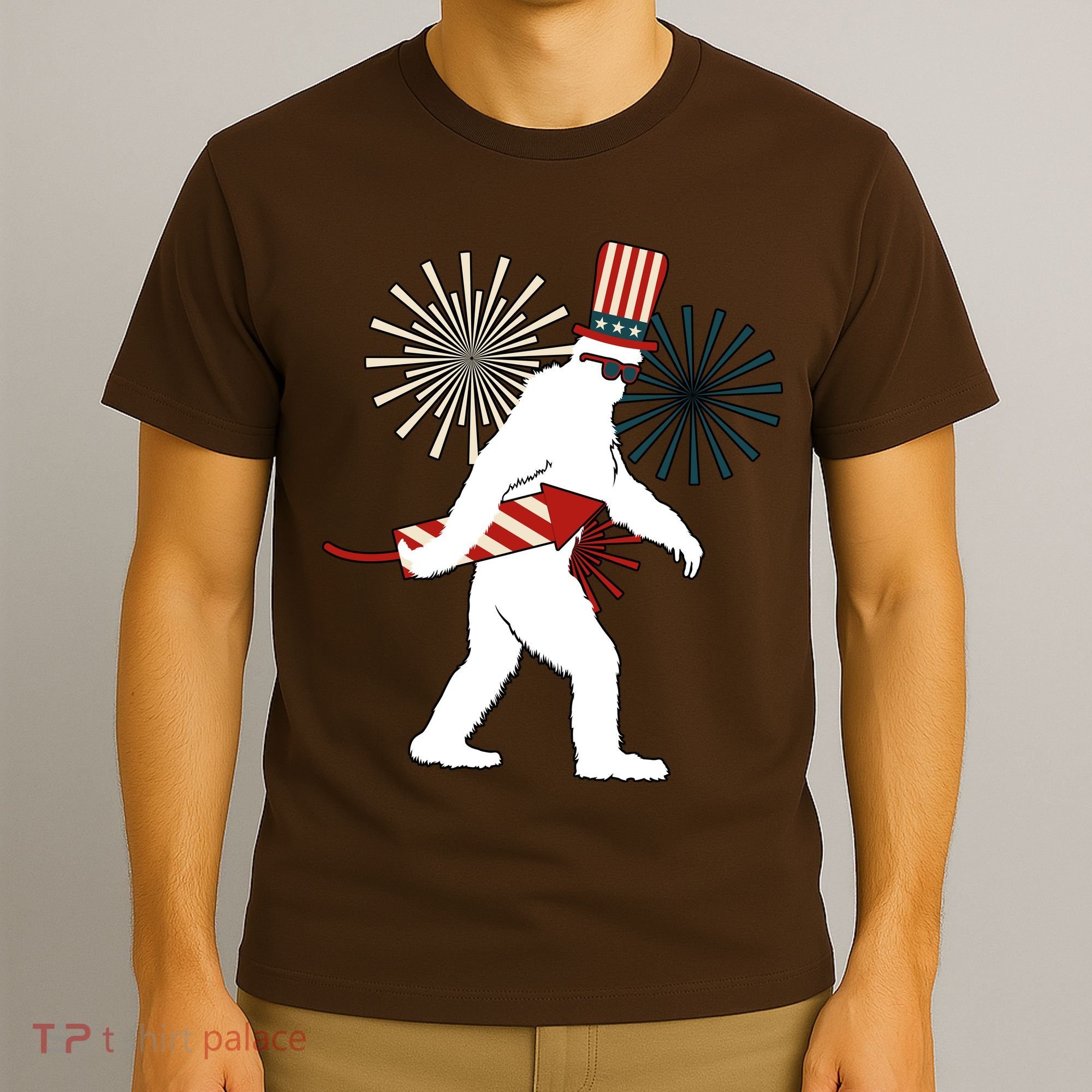 Patriotic Bigfoot Fireworks 4th of July T-Shirt