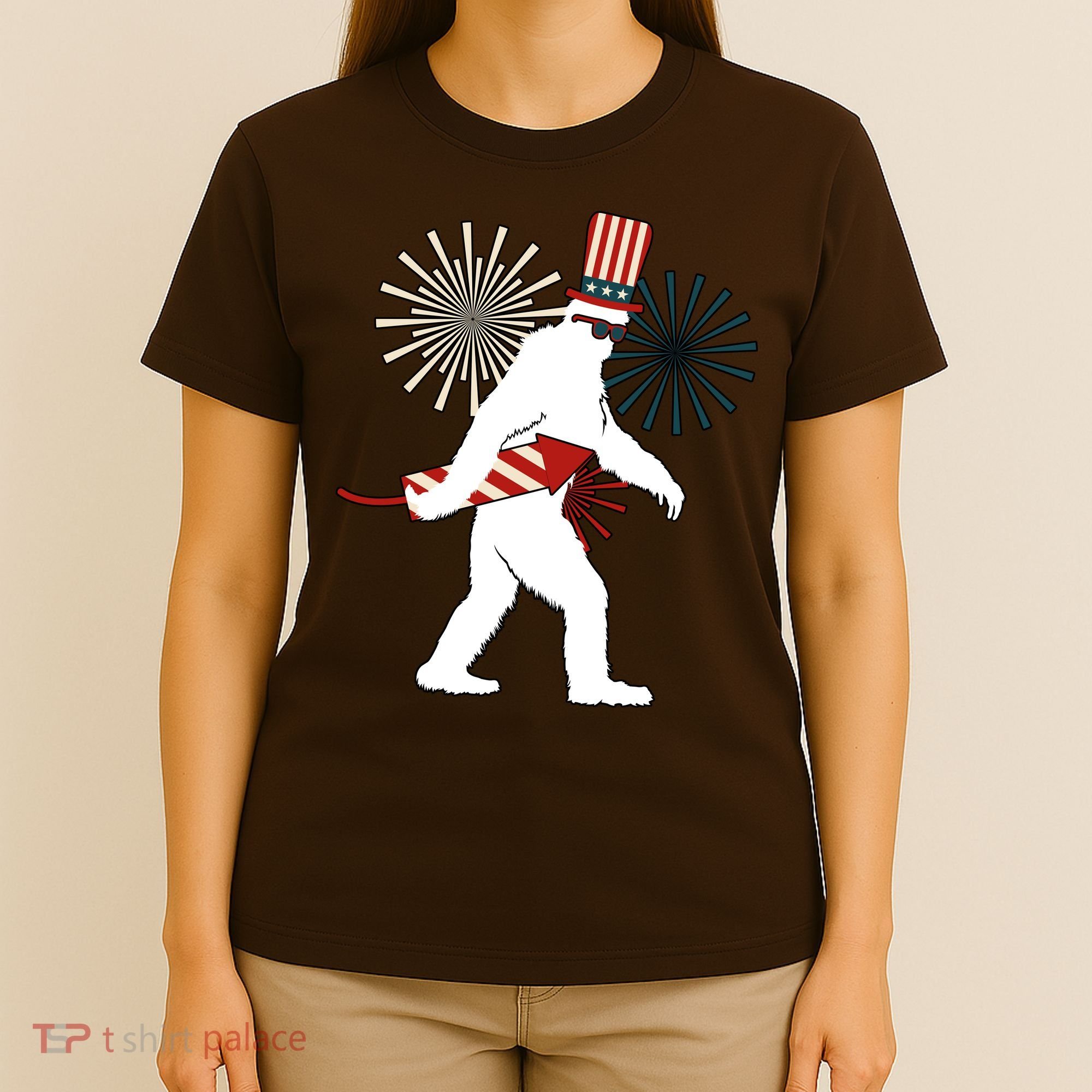 Patriotic Bigfoot Fireworks 4th of July T-Shirt