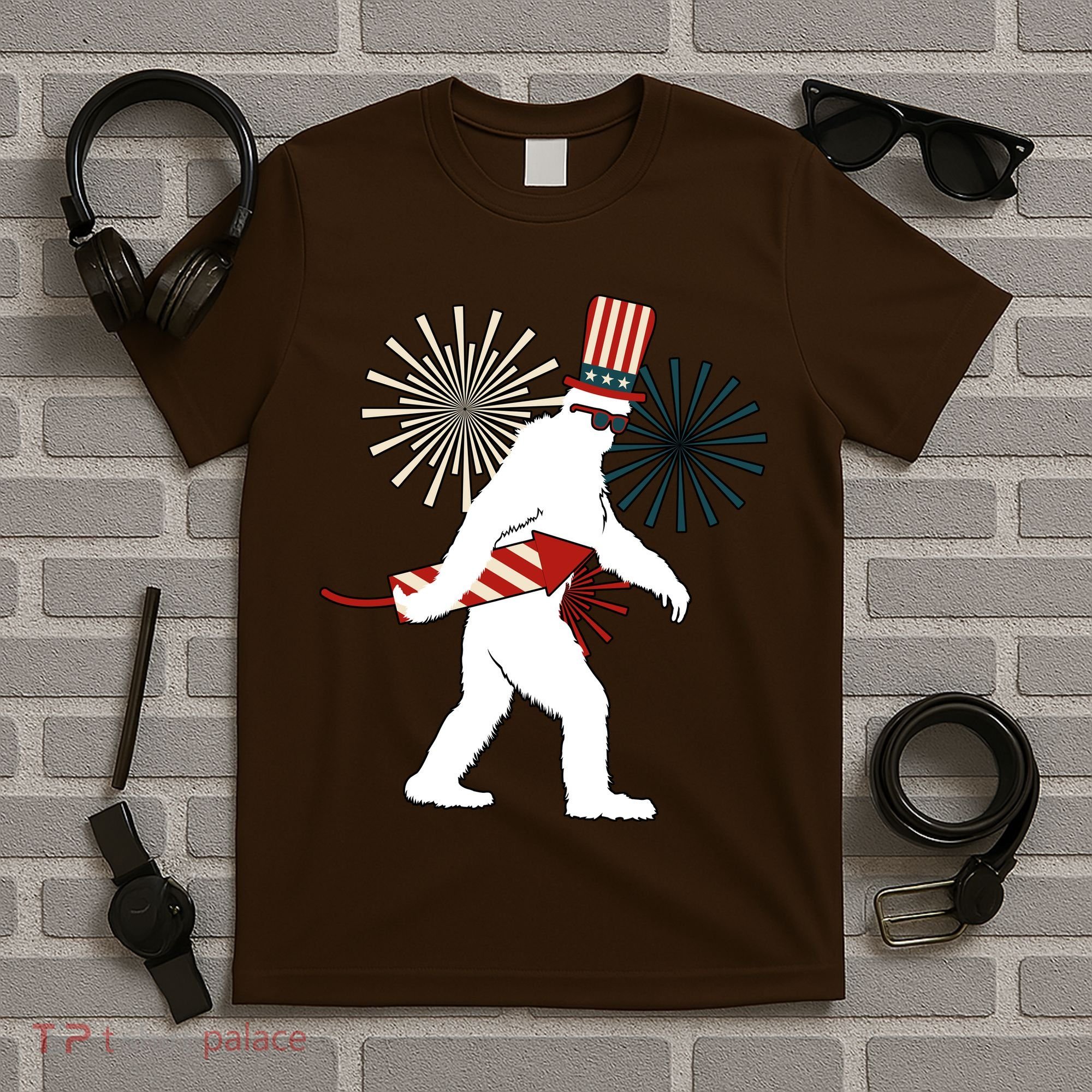 Patriotic Bigfoot Fireworks 4th of July T-Shirt