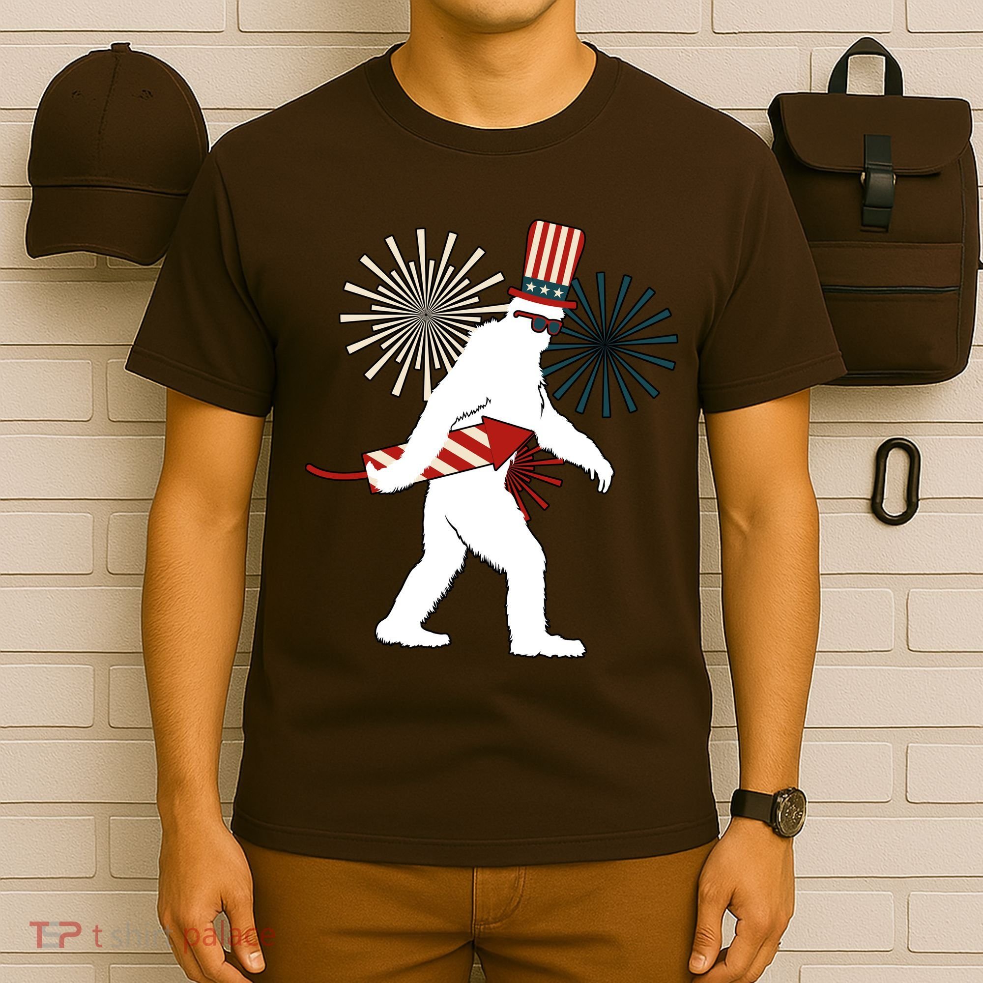 Patriotic Bigfoot Fireworks 4th of July T-Shirt
