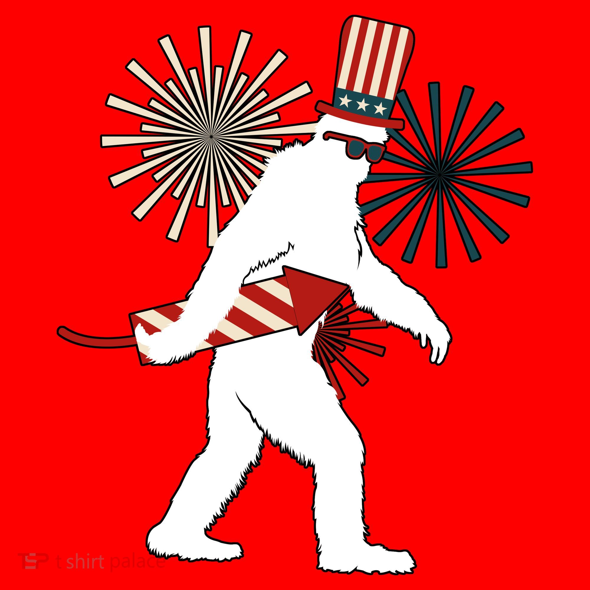 Patriotic Bigfoot Fireworks 4th of July Santa Hat