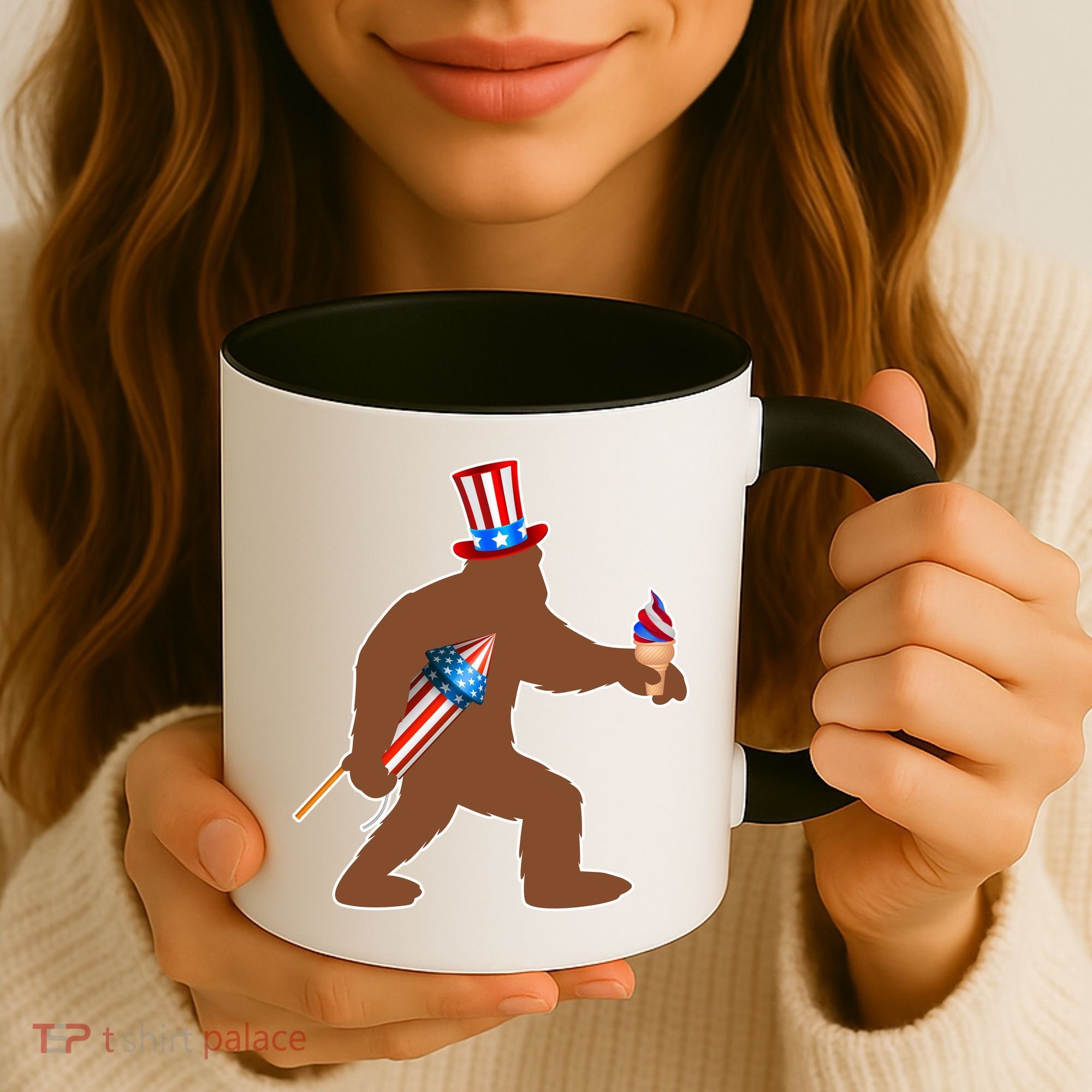Patriotic Bigfoot Fireworks USA Coffee Mug